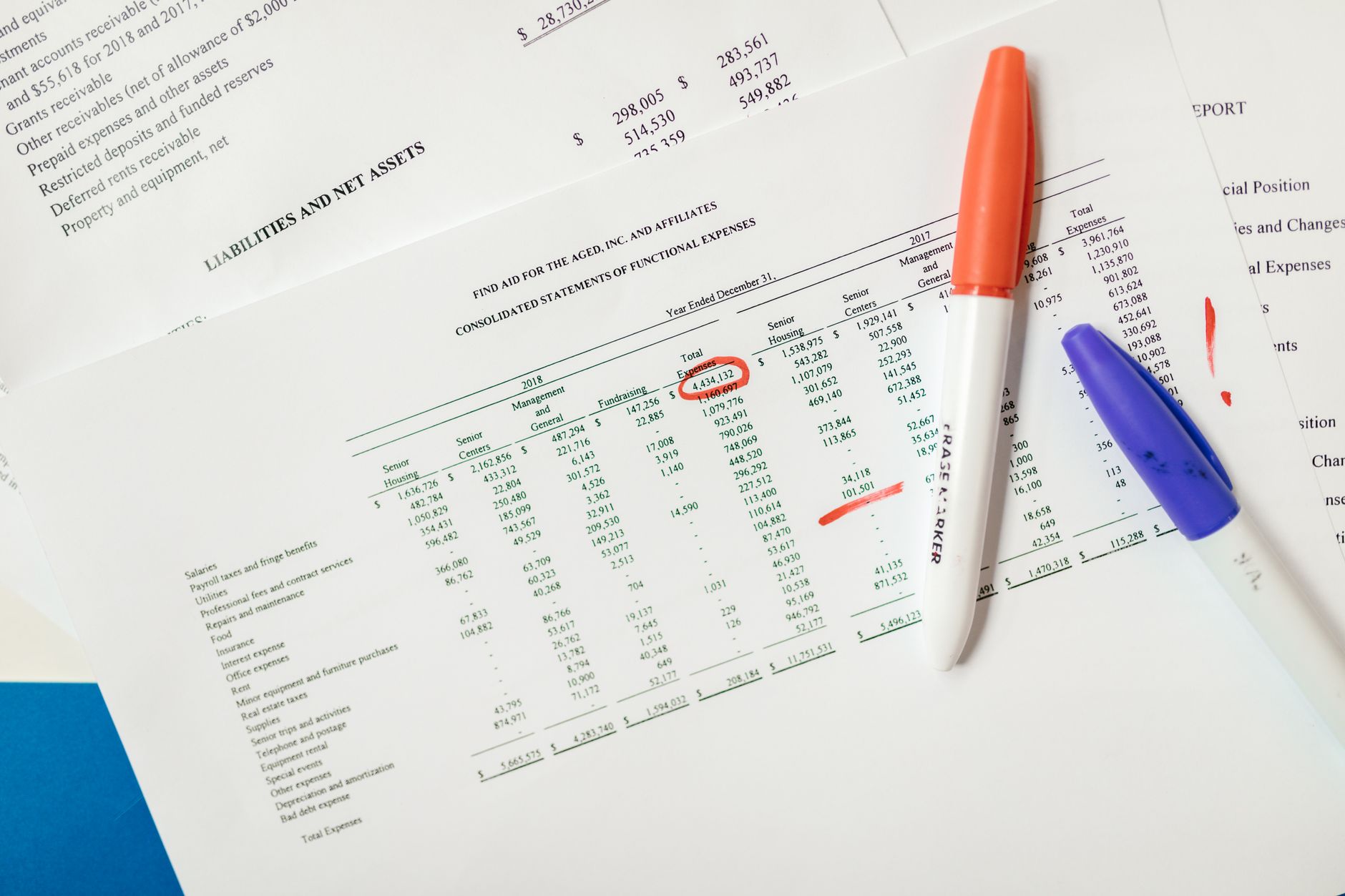 Contador revisando cuentas anuales con balance de situación